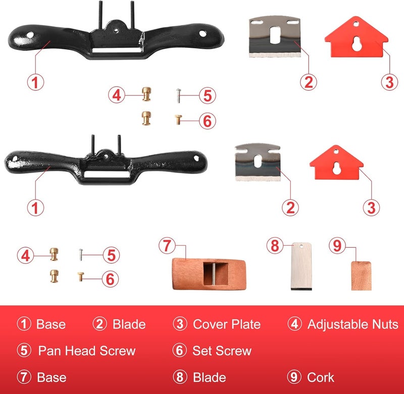 Klmnduo Adjustable Spokeshave Set 2pcs SpokeShave 4pcs Metal Blade and 1pcs Portable Woodworking Plane, Perfect for Wood Craft and Working - Image 5